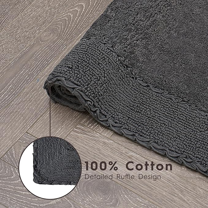 Laura Ashley Ruffle Border 100% Cotton Bath Rug, Dark Grey, 20"x 34"