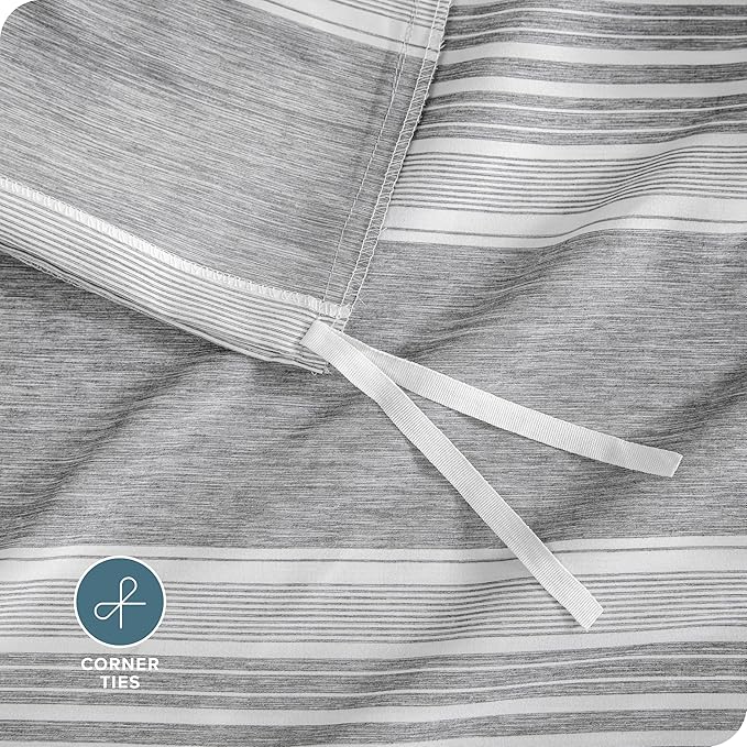 Bare Home Bedding Duvet Cover King Size - Premium 1800 Super Soft Collection - Lightweight, Cooling - Soft Breathable Bedding Duvet Cover (King, Stripe - Heathered Charcoal)