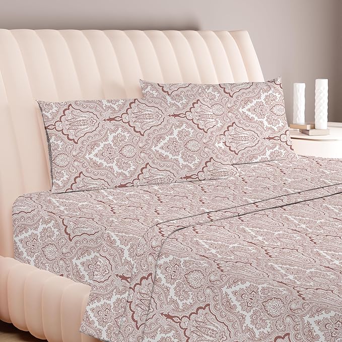 Carressa Linen 100% Egyptian Cotton Printed Bed Sheets - 600 Thread Count 3 PC Twin XL Sheet Set, Hotel Luxury Sateen Bedsheets, 16" Deep Pocket Cooling Sheets for Twin XL Size Bed - Paisley