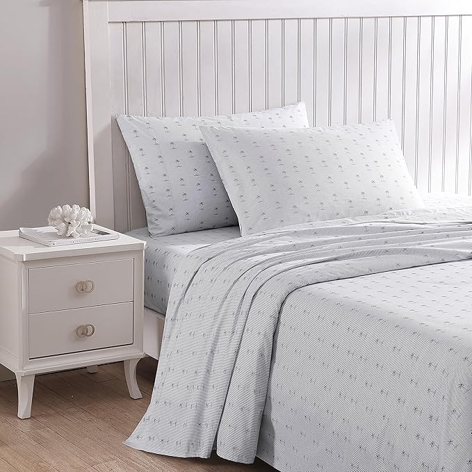 Tommy Bahama - King Sheet Set, Cotton Percale Bedding Set, Crisp & Cool, Stylish Bedding Set (Kew Palms Grey, King)