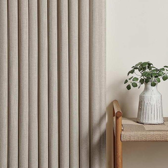 Flax Linen Curtains Pinch Pleated 84 Inch Length 2 Panels for Living Room Bedroom Burlywood Birch Semi Sheer Rustic Farmhouse Back Tab Pinch Pleat Hooks Rings Window Curtain 84 Inches Long Taupe