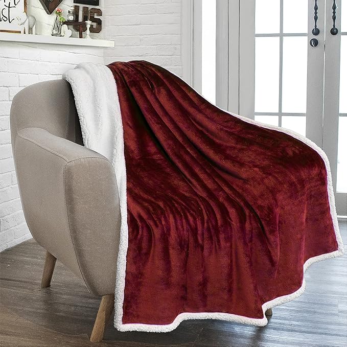 PAVILIA Sherpa Fleece Throw Blanket for Couch, Twin Size, Maroon Red, Plush Soft Fuzzy Sofa Blanket, Cozy Reversible Winter Throw for Women Men, 60x80 Inches