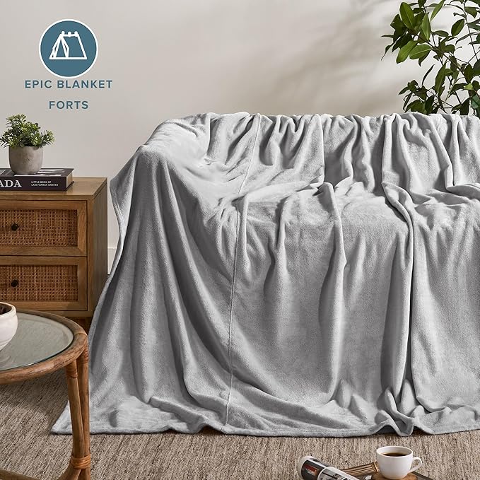 Bare Home Fleece Blanket - Giant Size - Ultra-Soft Lightweight for Bed, Sofa, and Couch - Luxury Microplush - Cozy Warm Blanket (Giant, Light Grey)