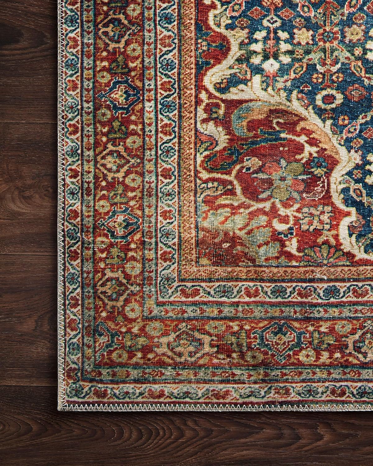 Loloi Layla Collection LAY-09 Cobalt Blue/Spice 2'-6" x 9'-6" .13" Thick Runner Rug, Soft, Durable, Vintage Inspired, Distressed, Low Pile, Non-Shedding, Easy Clean, Printed, Living Room Rug