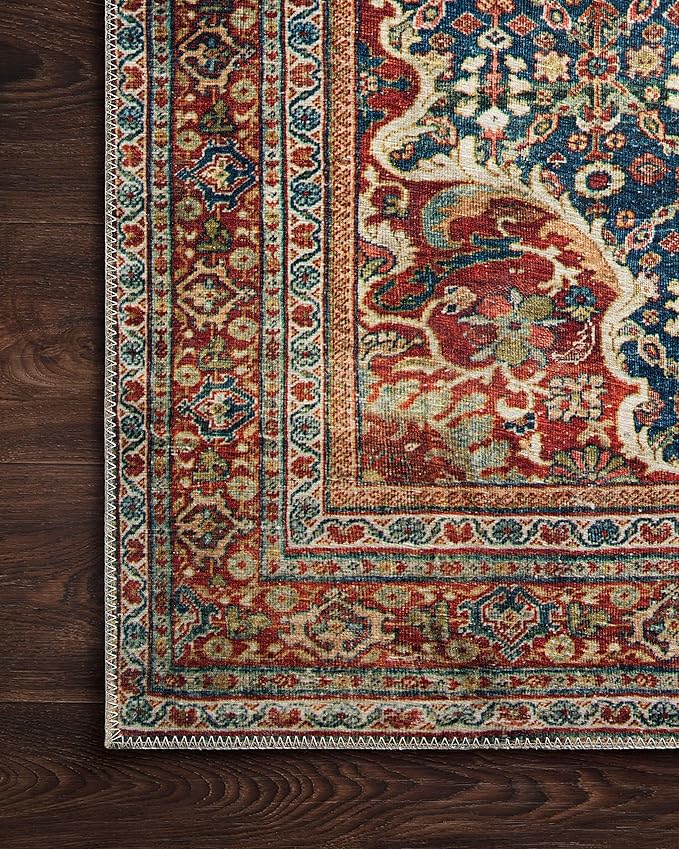 Loloi Layla Collection LAY-09 Cobalt Blue/Spice 2'-6" x 7'-6" .13" Thick Runner Rug, Soft, Durable, Vintage Inspired, Distressed, Low Pile, Non-Shedding, Easy Clean, Printed, Living Room Rug