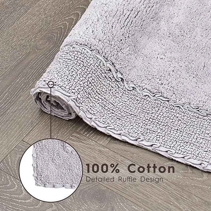 Laura Ashley Ruffle Border 100% Cotton Bath Rug Set, Purple, 17" x 24"/ 20" x 32"
