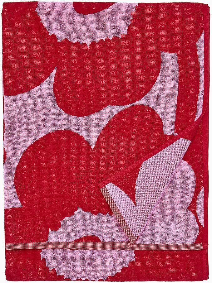 MARIMEKKO - Unikko Cotton Terry Bath Towel (Red) – Floral Patterned Bath Towels – 59 in x 28 in