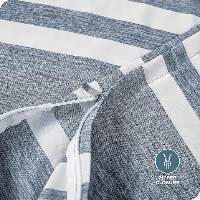 Bare Home Bedding Duvet Cover Queen Size - Premium 1800 Super Soft Collection - Lightweight, Cooling, Soft Breathable Duvet Cover (Queen, Stripe - Heathered Midnight Blue)