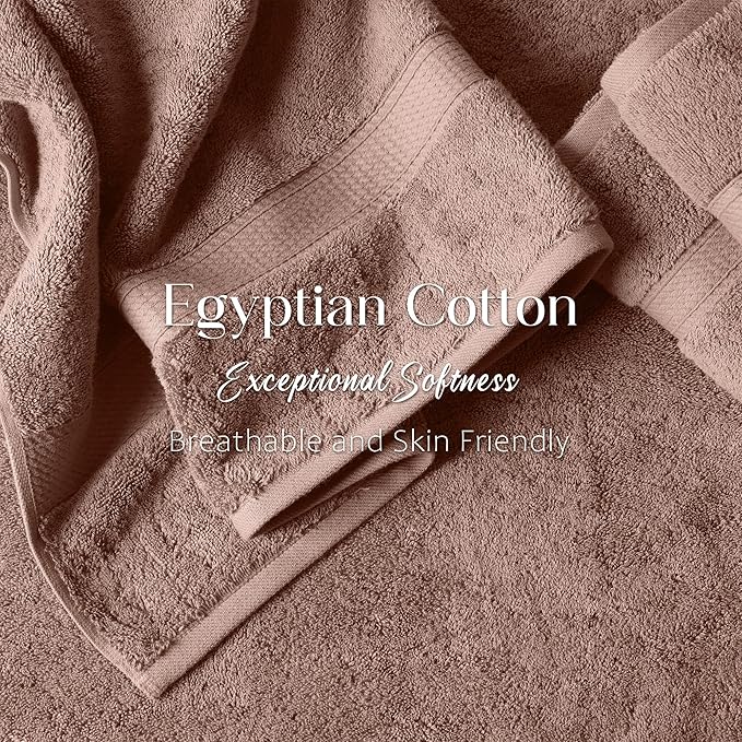 Superior Egyptian Cotton Pile Bath Towels, Ultra Soft Luxury Towel, Thick Plush Essentials, Absorbent Heavyweight, Guest Bath, Hotel, Resort, Spa, Pool, Bathroom, Shower Basics, Set of 2, Muted Mauve