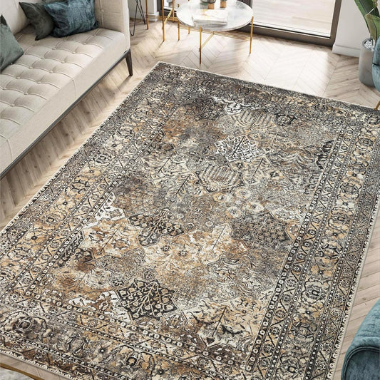 Keen Home Design 6x9 Rug - Machine Washable Area Rug with Non-Slip Backing, Ideal for Living Room, Dining Room, Bedroom - Vintage, Easy Clean, Durable, Low Pile Rug - (6' x 9')