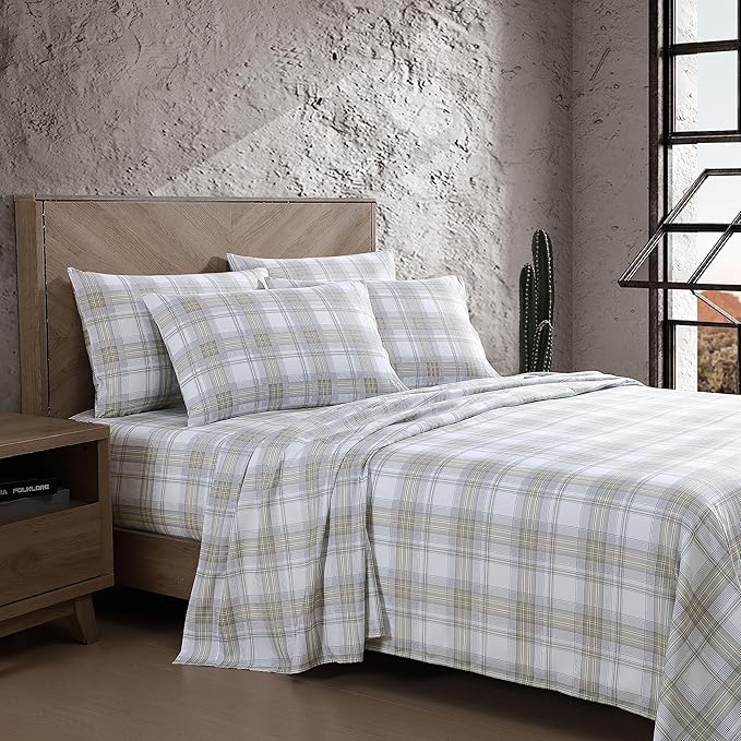 Wrangler - Full Bed Sheets, Ultra-Soft & Lightweight Bedding with Matching Pillowcases, Lightweight Bed Set for All Season Comfort, Oeko-Tex Certified (Dayton Valley Plaid Beige)