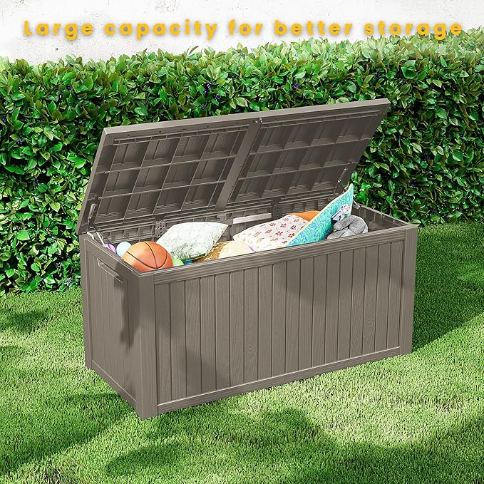 Outdoor Storage Box Waterproof, 200 Gallon Lockable Resin Large Deck Box, Patio Storage Bin for Pool Accessories Cushion Furniture, Garden Tools, UV-Resistant Outside Delivery, Grey