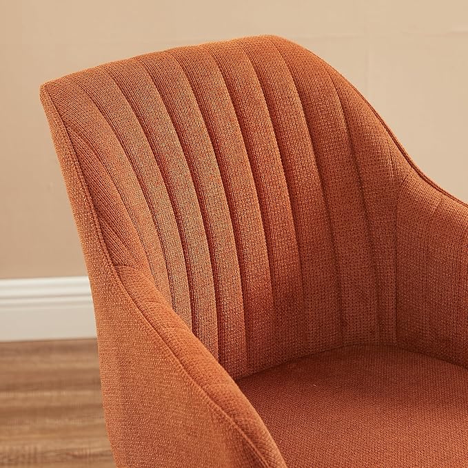 Zouron Mid Century Modern Accent Chair with Oak Wood Legs, Upholstered Swivel Chair No Wheels, Side Accent Armchair Vanity Chair for Small Space Home Office Living Room Bedroom, Caramel