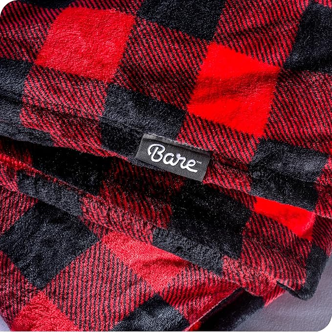 Bare Home Textured Fleece Blanket - Throw/Travel - Ultra-Soft Lightweight for Bed, Sofa, and Couch - Luxury Microplush - Cozy Warm Blanket (Throw/Travel, Buffalo Plaid - Red/Black)