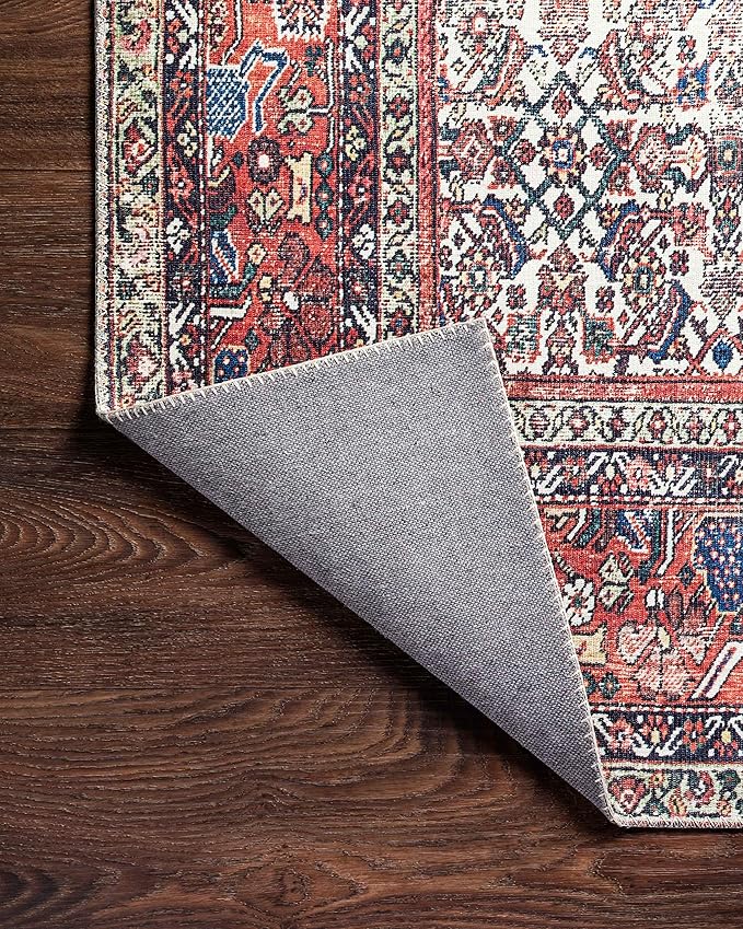 Loloi Layla Collection LAY-12 Ivory/Brick 2'-6" x 7'-6" .13" Thick Runner Rug, Soft, Durable, Vintage Inspired, Distressed, Low Pile, Non-Shedding, Easy Clean, Printed, Living Room Rug