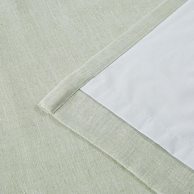 Vision Home Light Green Linen Full Blackout Curtains 90 inch Long for Bedroom Living Room Darkening Soundproof Window Panels Thermal Insulated Rod Pocket Back Tab Neutral Drapes 56" Wx90 Lx2