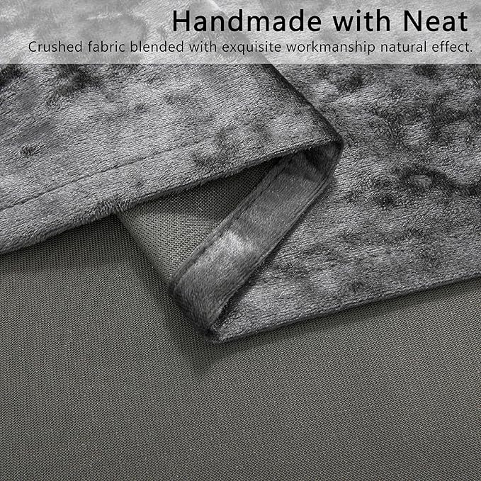 SMILETIME Grey Crushed Velvet Curtains 52x84inch Rod Pocket Luxurious Thermal Insulated Soundproof Drapes Soft and Durable Light-Filtering Window Treatments for Living Room Bedroom, 2 Panels