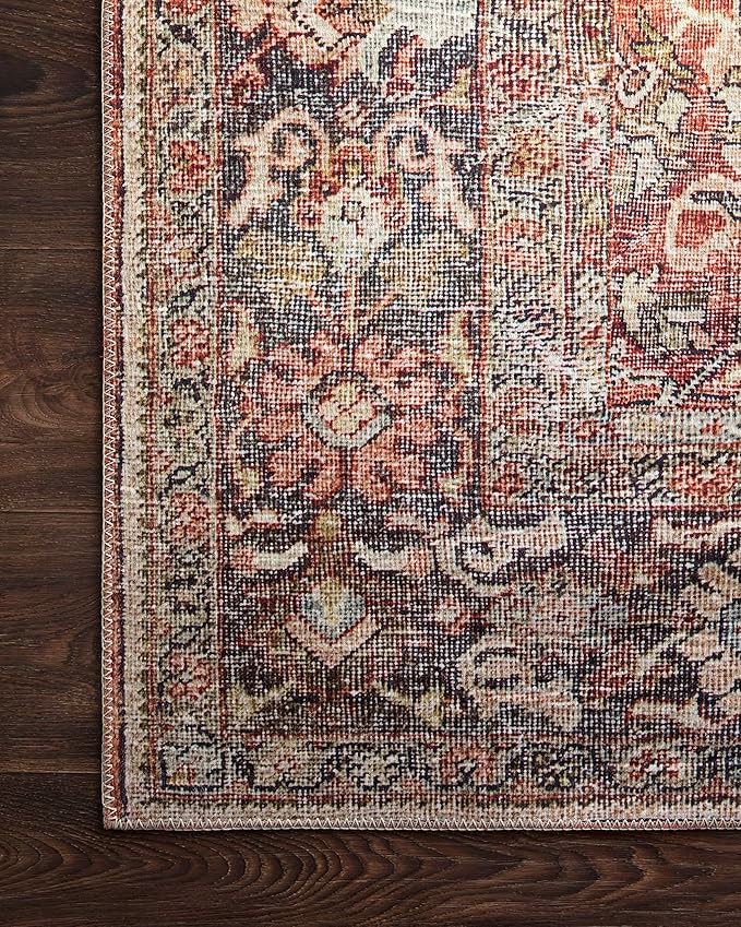 Loloi Layla Collection LAY-02 Spice/Marine 9'-0" x 12'-0" .13" Thick Area Rug, Soft, Durable, Vintage Inspired, Distressed, Low Pile, Non-Shedding, Easy Clean, Printed, Living Room Rug