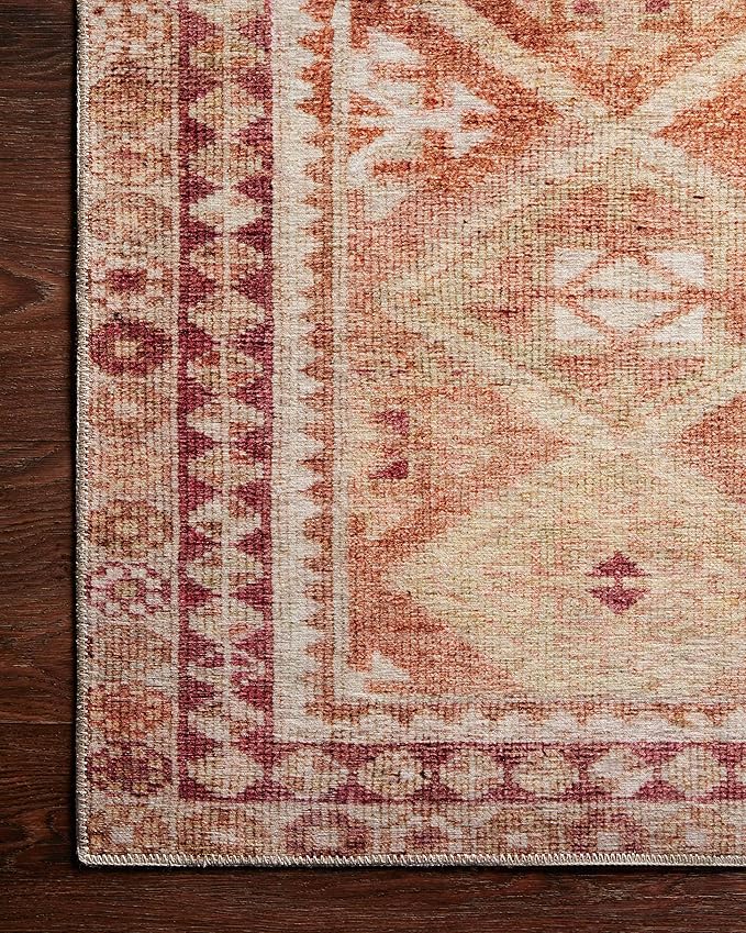 Loloi Layla Collection LAY-16 Natural/Spice 5'-0" x 7'-6" .13" Thick Area Rug, Soft, Durable, Vintage Inspired, Distressed, Low Pile, Non-Shedding, Easy Clean, Printed, Living Room Rug