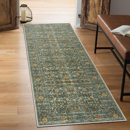 Keen Home Design 2x12 Rug - Machine Washable Runner Rug with Non-Slip Backing, Ideal for Hallway, Entryway, Kitchen, Laundry Room - Vintage, Easy Clean, Durable, Low Pile - (2'6" x 12')