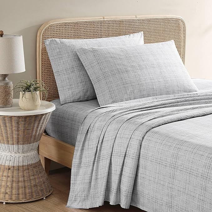 Tommy Bahama - King Sheets, Washed Percale Cotton Bedding Set, Soft & Breathable Bedroom Decor with Deep Pockets (Raffia Linen Grey, King)