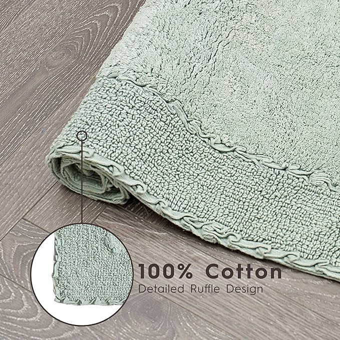 Laura Ashley Ruffle Border Sage Green 27"x 45" 100% Cotton Bath Rug