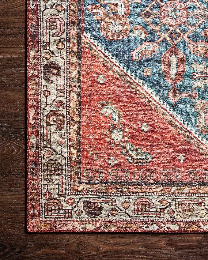 Loloi Layla Collection LAY-10 Marine/Clay 2'-3" x 3'-9" .13" Thick Accent Rug, Soft, Durable, Vintage Inspired, Distressed, Low Pile, Non-Shedding, Easy Clean, Printed, Living Room Rug