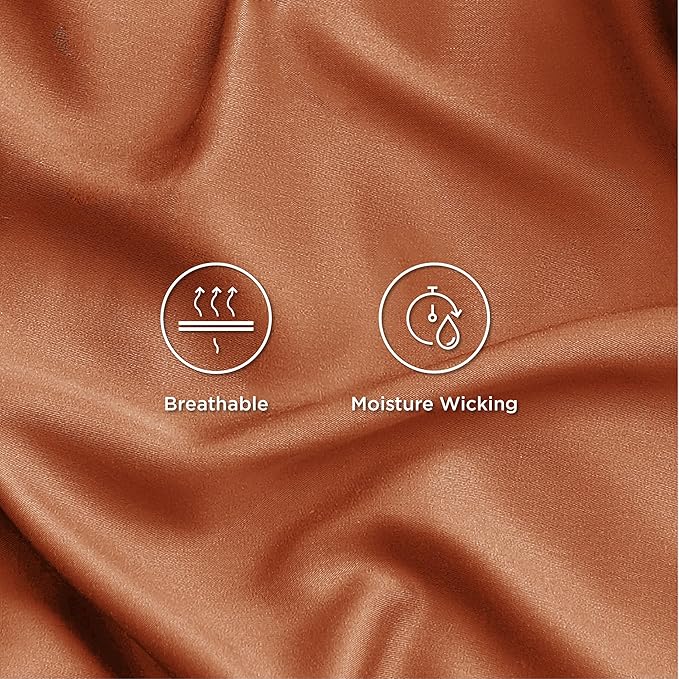 Bedsure King Size Sheets Set, Cooling Sheets for Hot Sleepers, Rayon Derived from Bamboo, Breathable & Soft, Deep Pocket Up to 16 Inches, Hotel Luxury Silky Bedding, Burnt Orange