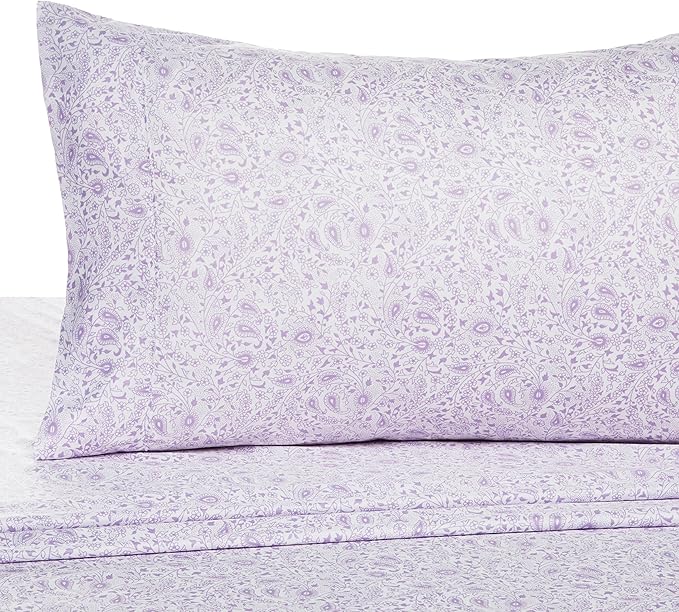 Amazon Basics Lightweight Super Soft Easy Care Microfiber Bed Sheet 3 Piece Set with 14" Deep Pockets - Twin XL, Lavender Paisley