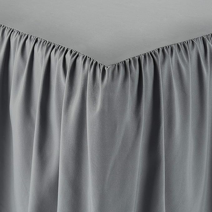 Amazon Basics Lightweight Ruffled Bed Skirt, Classic Style, Soft and Stylish 100% Microfiber With 16" Drop, Queen, Dark Grey, Solid