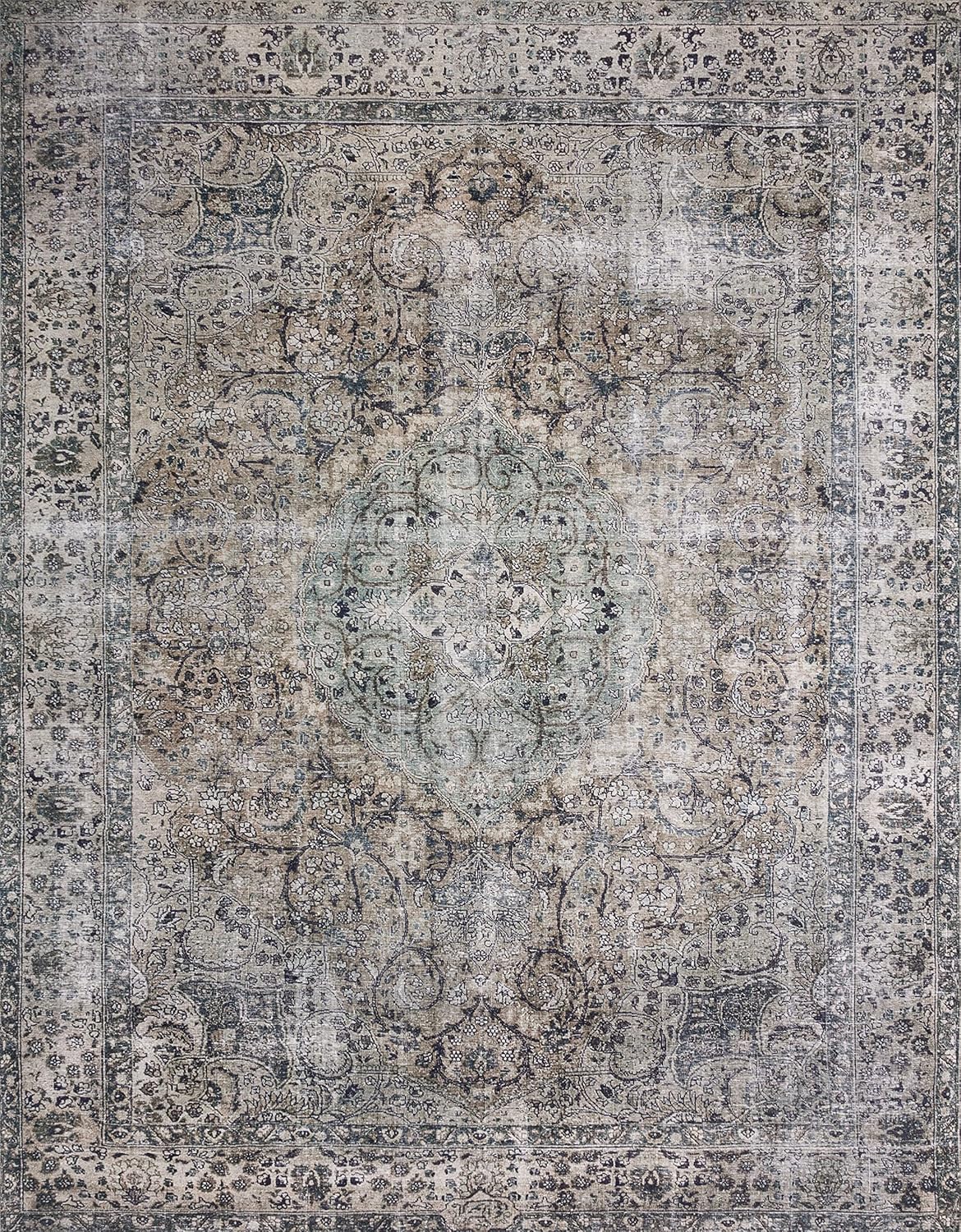 Loloi Layla Collection LAY-06 Taupe/Stone 5'-0" x 7'-6" .13" Thick Area Rug, Soft, Durable, Vintage Inspired, Distressed, Low Pile, Non-Shedding, Easy Clean, Printed, Living Room Rug
