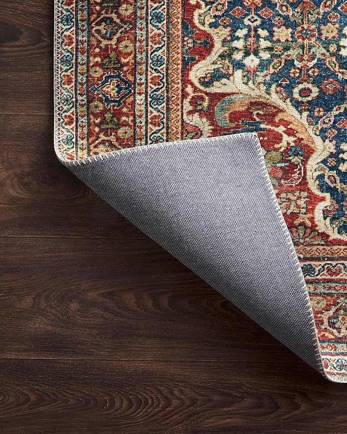 Loloi Layla Collection LAY-09 Cobalt Blue/Spice 7'-6" x 9'-6" .13" Thick Area Rug, Soft, Durable, Vintage Inspired, Distressed, Low Pile, Non-Shedding, Easy Clean, Printed, Living Room Rug