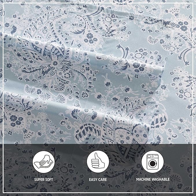 Wrangler - Twin Bed Sheets, Ultra-Soft & Lightweight Bedding with Matching Pillowcase, Lightweight Bed Set for All Season Comfort, Oeko-Tex Certified (Prairieland Paisley Blue)