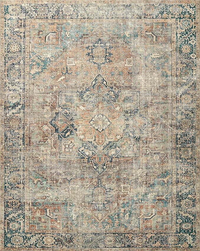 Loloi Margot Collection MAT-02 Terracotta/Lagoon 2'-6" x 9'-6" Runner Rug feat. CloudPile, No-Shed Easy Clean Large Patterned Area Rug for Living Room, Bedroom, Dining Area