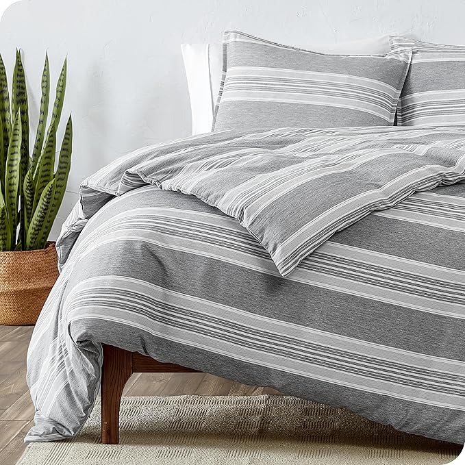 Bare Home Bedding Duvet Cover King Size - Premium 1800 Super Soft Collection - Lightweight, Cooling - Soft Breathable Bedding Duvet Cover (King, Stripe - Heathered Charcoal)