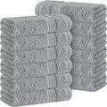 White Classic Light Grey Luxury Cotton Washcloths 12 Pc Set - Large 13x13 Inches Hotel Style Face Towel, High Absorbent Quick Dry Wash Cloths for Home, Spa, Gym, Light Grey, 12 Pack