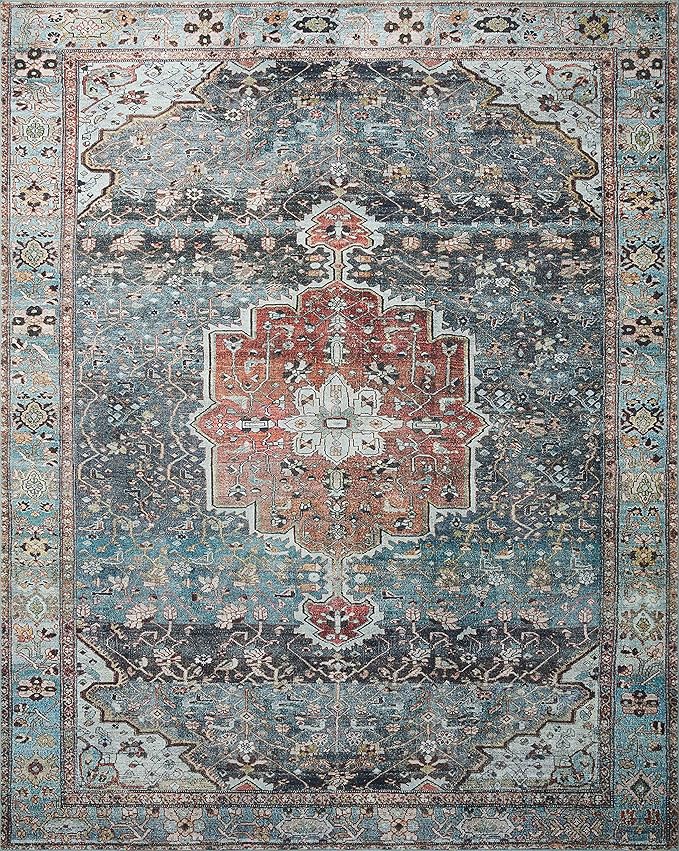 Loloi Margot Collection MAT-05 Ocean/Brick 2'-6" x 9'-6" Runner Rug feat. CloudPile, No-Shed Easy Clean Large Patterned Area Rug for Living Room, Bedroom, Dining Area
