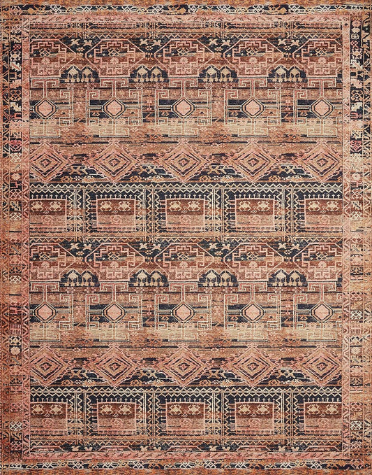 Loloi Layla Collection LAY-14 Mocha/Blush 3'-6" x 5'-6" .13" Thick Accent Rug, Soft, Durable, Vintage Inspired, Distressed, Low Pile, Non-Shedding, Easy Clean, Printed, Living Room Rug