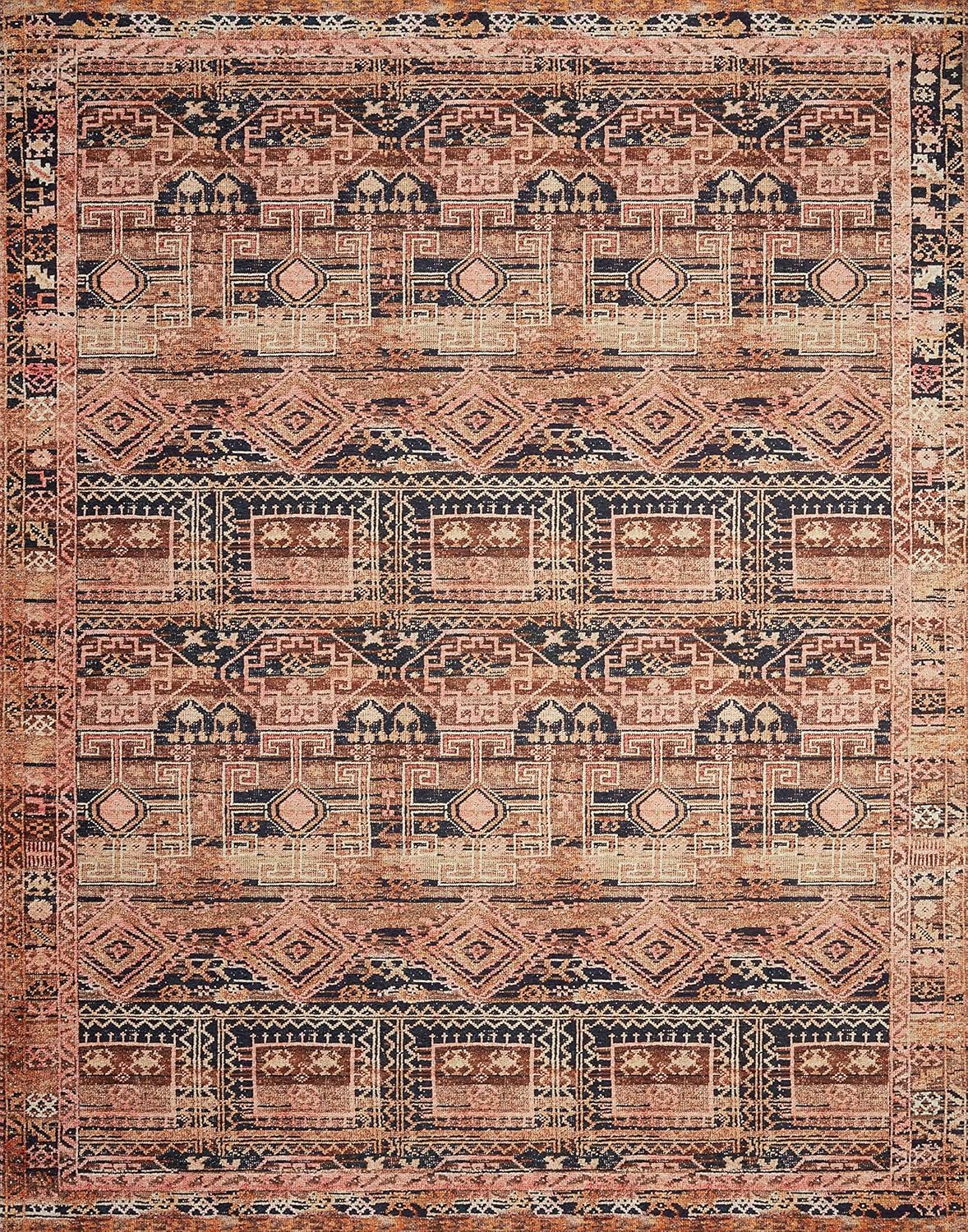 Loloi Layla Collection LAY-14 Mocha/Blush 5'-0" x 7'-6" .13" Thick Area Rug, Soft, Durable, Vintage Inspired, Distressed, Low Pile, Non-Shedding, Easy Clean, Printed, Living Room Rug