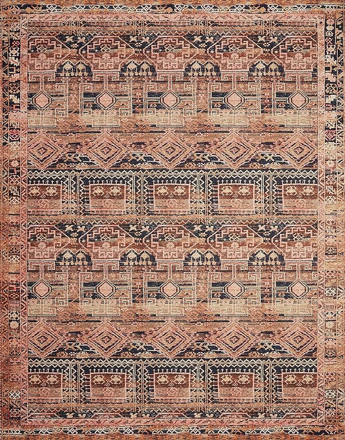 Loloi Layla Collection LAY-14 Mocha/Blush 2'-6" x 12'-0" .13" Thick Runner Rug, Soft, Durable, Vintage Inspired, Distressed, Low Pile, Non-Shedding, Easy Clean, Printed, Living Room Rug