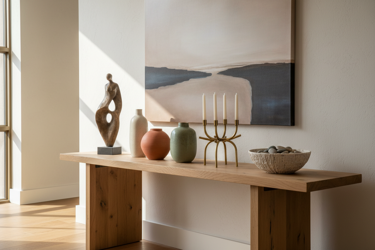 Decorative Accents: Sculptures, vases, wall art, and unique statement pieces that add character and charm. (make it real photo)